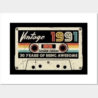 Vintage 1991 Made In 1991 30th Birthday 30 Years Old Gift Shirt Posters and Art